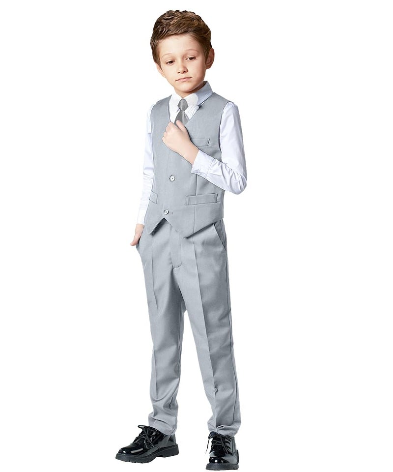 SaiLiiny Kids Suits for Boys Wedding Dresswear Toddler Suit Vest and Pants Sets for Boy Size 4T Gray - Image 2